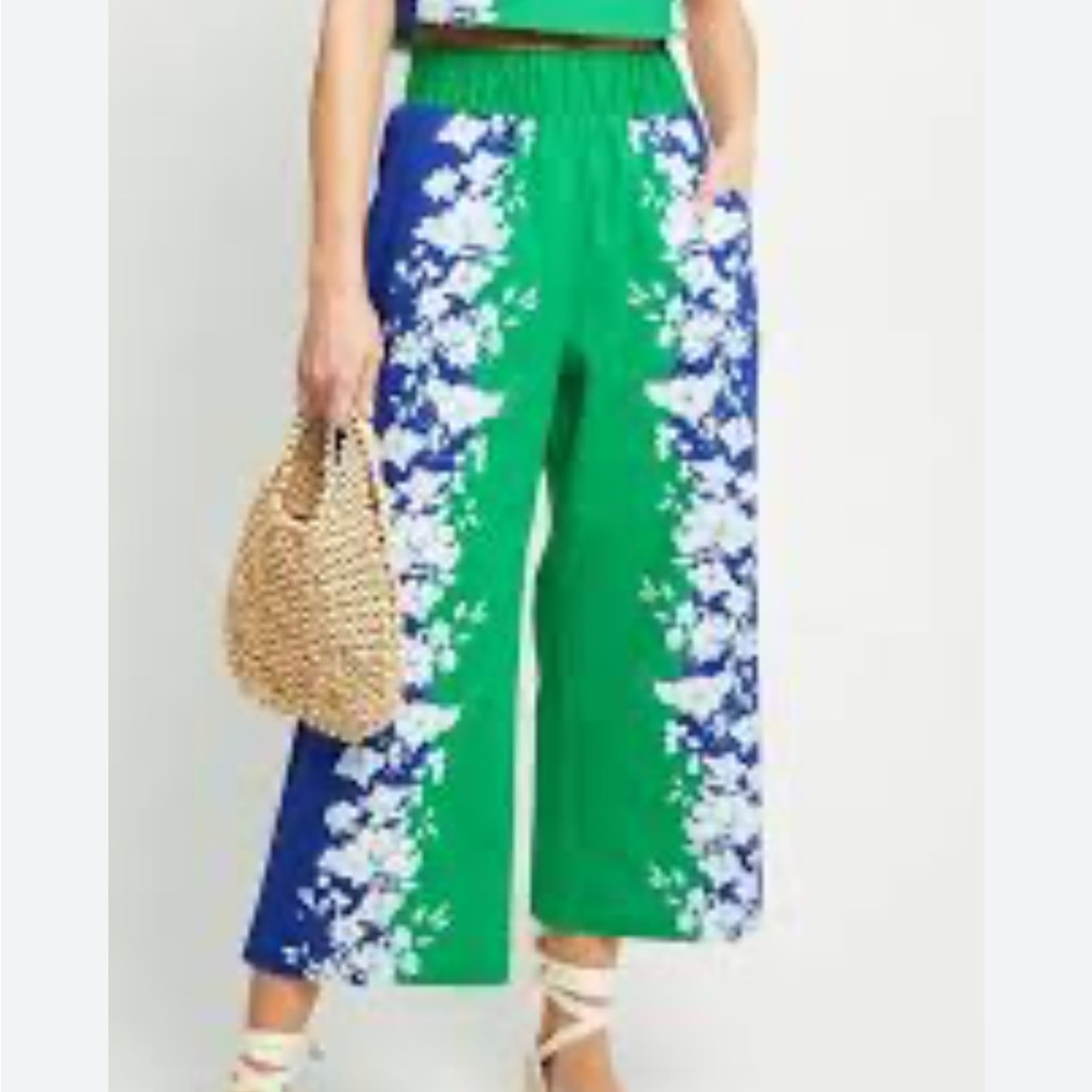 NWT KOURT Willow Floral Colorblock Wide Leg Cropped Elastic Pant SZ: XS